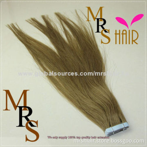 22-inch dark brown silk straight seamless tape weft hair extension